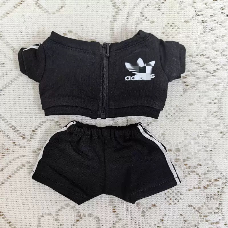 15cm Doll Clothes Sportswear Black Zip-Up Hoodie Jacket Cool Streetwear Tracksuit Outfits Accessories for Dimoo, Cotton Plush Dolls, Kpop Idol Dolls Dress Up Girls Gift