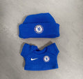 Chelsea Soccer Doll Clothing Outfit for 15cm 20cm Plushies Stuff Toys, Mini Football Jersey Uniform Knit Beanie Hat Glasses Headphones Shoes Set, Dolls Accessories for Football Fans Kids Girls