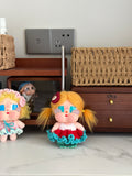 Handmade Crochet Doll Clothes 2-Piece Set for Pop Mart Crybaby Vinyl Plush Pendant, Cute Knit Dress & Hairpin Accessories (DOLL NOT INCLUDED), Red & Teal