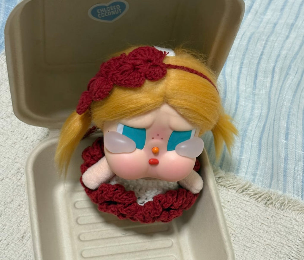 Handmade Crochet Doll Clothes 2-Piece Set for Pop Mart Crybaby Vinyl Plush Pendant, Cute Knit Dress & Hairpin Accessories (DOLL NOT INCLUDED), Red & Teal (Copy)
